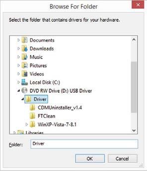 n NOTE When the "Browse For Folder" dialog appears, select the "Driver" folder in the support software installation disc and click the [OK] button.