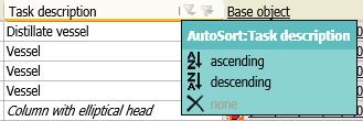 Object Browser 3.6 Filter AutoSort By clicking the button in the column header, you can automatically sort the column entries in ascending or descending order. See also Sorting / Filter (Page 28) 3.