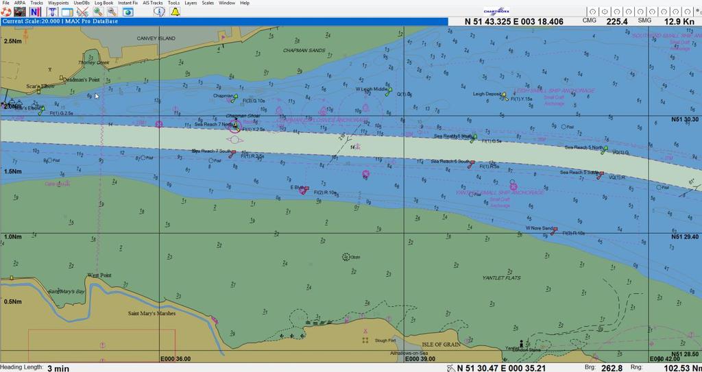 In the example below, with all layers on and the colour presentation has been switched from ECDIS (Electronic Chart Display and Information