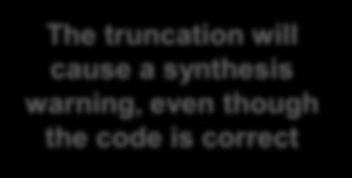 SystemVerilog has a cast operator Explicit conversion do not cause warnings logic [31:0] a, y; logic [ 5:0] b; y = {a,a} >> b; The truncation will cause a synthesis warning, even
