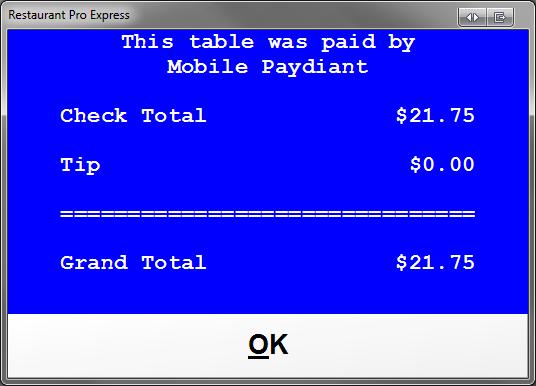 You will then be displayed with a screen that displays the following information: The Check Total.