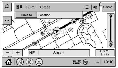 30 Navigation Next Maneuver Menu Repeat Voice Guidance Incident Reports When in Active Guidance, the Next Maneuver Turn Arrow, Street Name, and Maneuver Distance are shown in the Next Maneuver at the