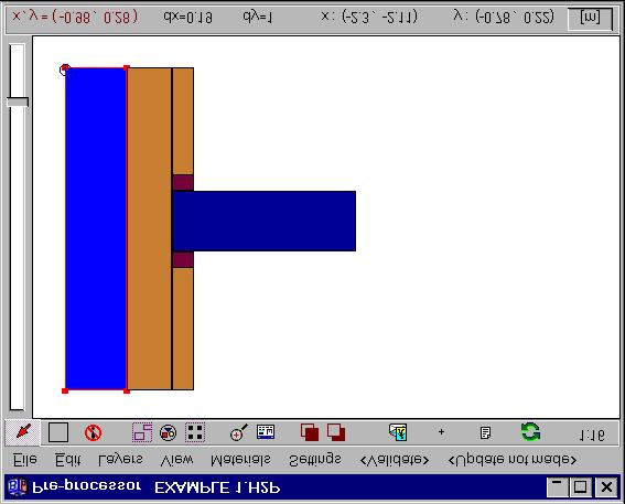 5. Draw one cross bar (material Example 1, cross bars ). Give the dimensions (0.07*0.05). Copy the selected cross bar by pressing Ctrl-V (or the insert button).