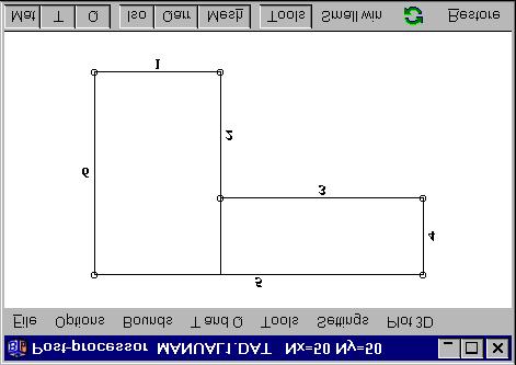 column. The third column shows what boundary segments that are assigned to a certain type (the boundary segment numbers 1 to 6 are shown outside the computational area in the figure).