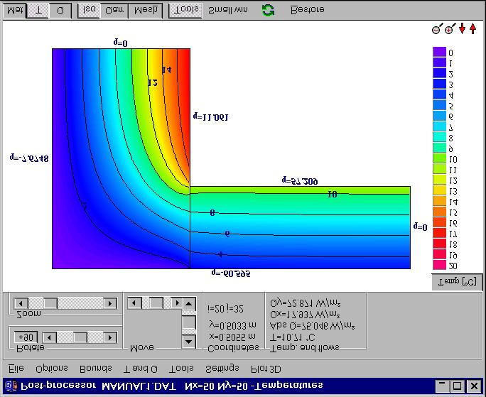 Figure 4.7: Calculated temperature field and isotherms.