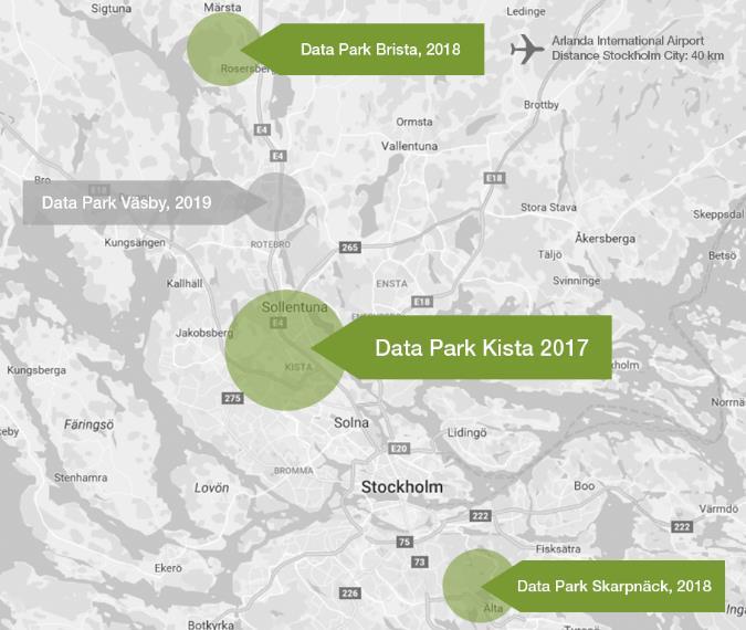 Stockholm Data Parks Your Hub for Northern Europe 80+ m market within 30 ms roundtrip delay Short Time To Market Sites and infrastructure prepared Low