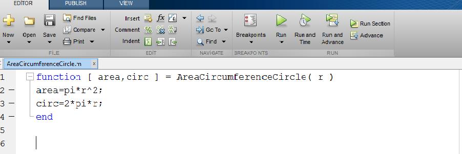 Scripts and Functions Example >> [a, c] =