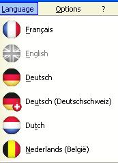Language menu Switch software language to French Switch software language to English, current language is in gray Switch software language to German Switch software language to German (for