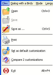 4.1 Scrolling menus Scrolling menus offer different functions : Files menu Open an existing programming file CTRL+O Save opened file under same name Save current programming file under a new file
