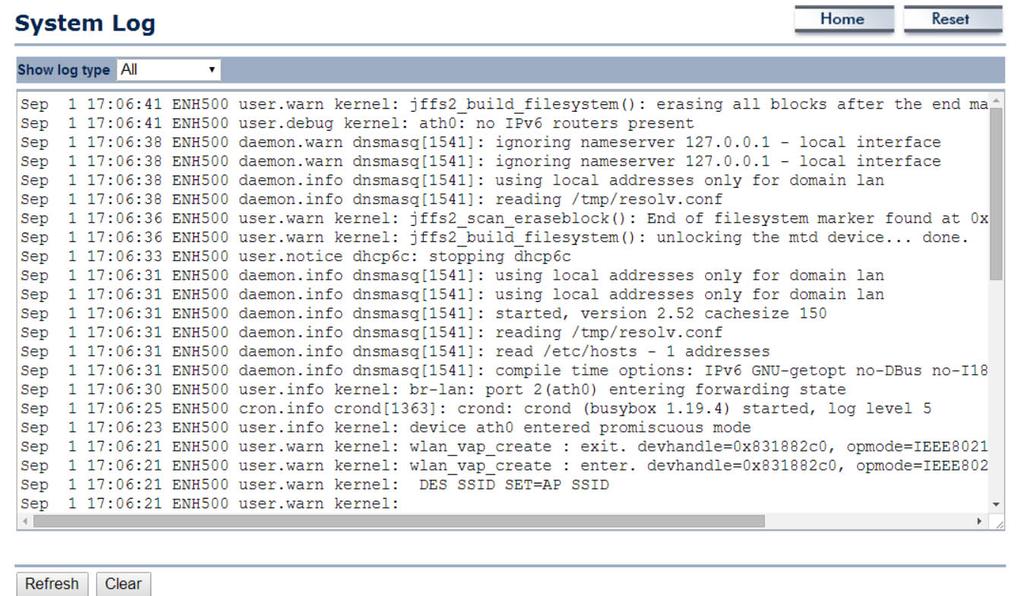 VIEWING SYSTEM LOG 4.1.4 Viewing System Log The ENH500 automatically logs events to internal memory.