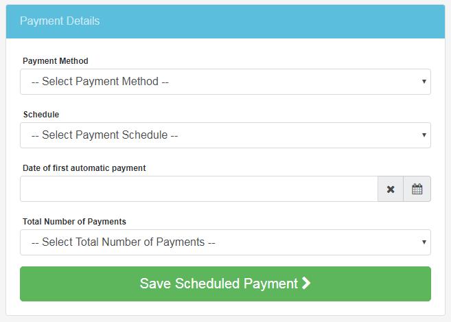After clicking the Create Scheduled Payment? button on the receipt, the visitor will see the form to the right.