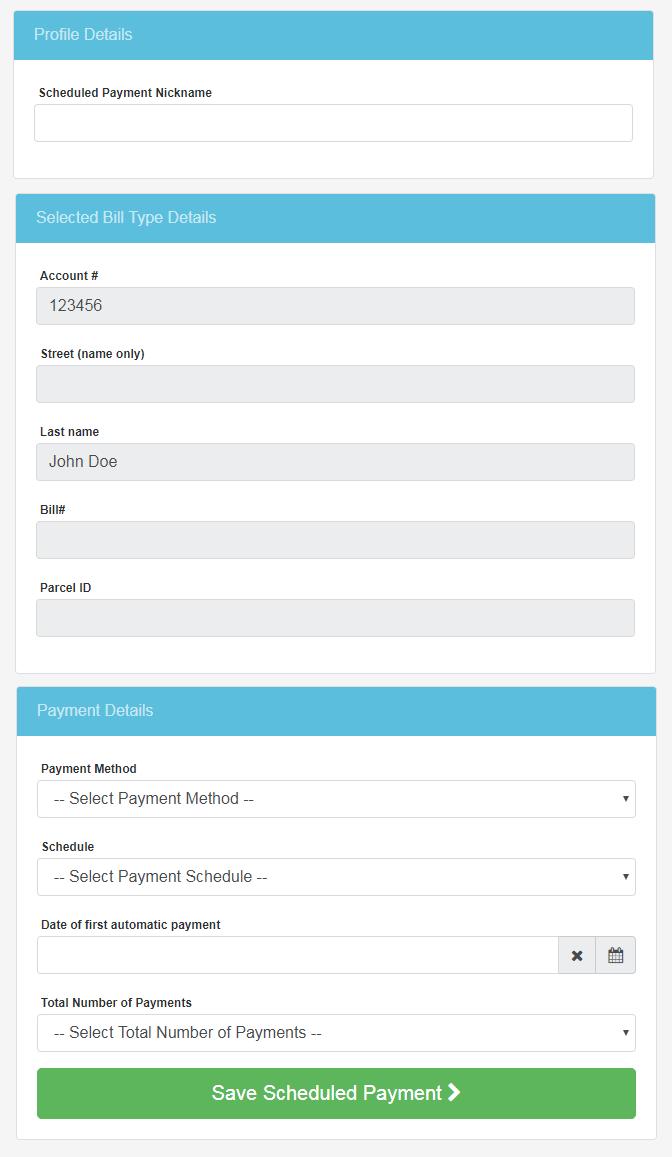 Add a payment method, e.g. credit/debit card or bank account information if merchant accepts echecks. Select the schedule for payments.
