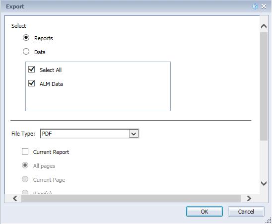 Available export file types are PDF, Excel, CSV or text.