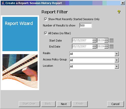 2. On the Report Filter window, choose Show Most Recently Started