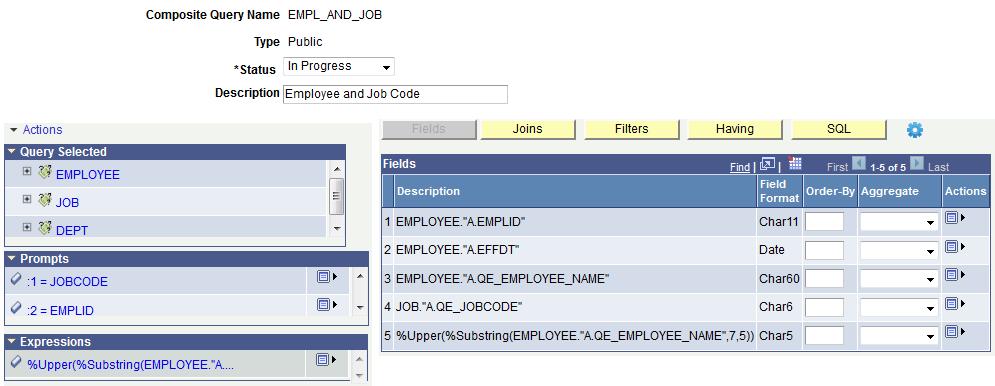 Using Composite Query Chapter 7 4. Select the Add Field option. The expression is added to the Fields section, which displays a list of all output fields.