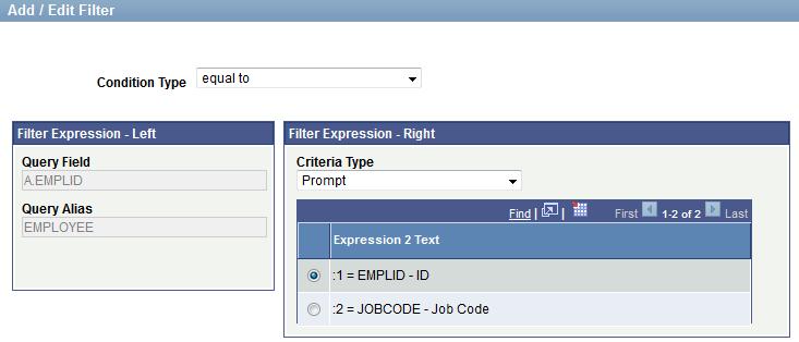 to Prompt. The Expression 2 Text section displays all prompts that were defined for the composite query.