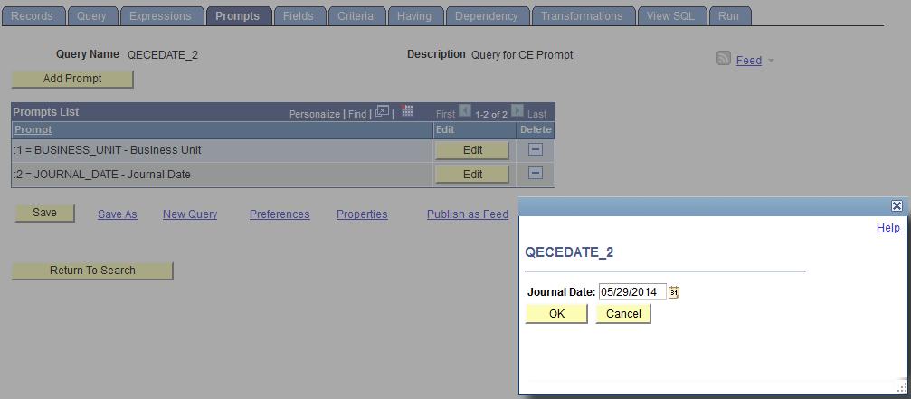 Chapter 3 Defining Selection Criteria For example, if the Default Value field in the Edit Prompt Properties page is set to %Date, when you run the query using the Run page in Query Manager, the