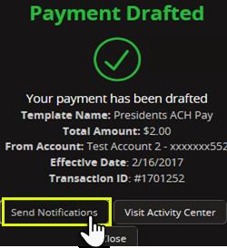 Setting Up New Templates for ACH and Wires 21. If the Draft option was chosen, the Payment Drafted screen will appear.