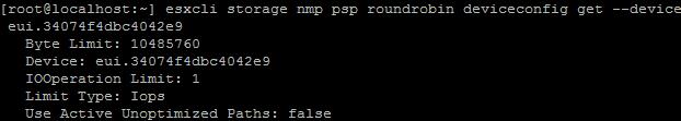 And then the advanced settings of the datastore can be adjusted using the following command in ESXi SSH CLI: esxcli storage nmp psp roundrobin deviceconfig set --device eui.