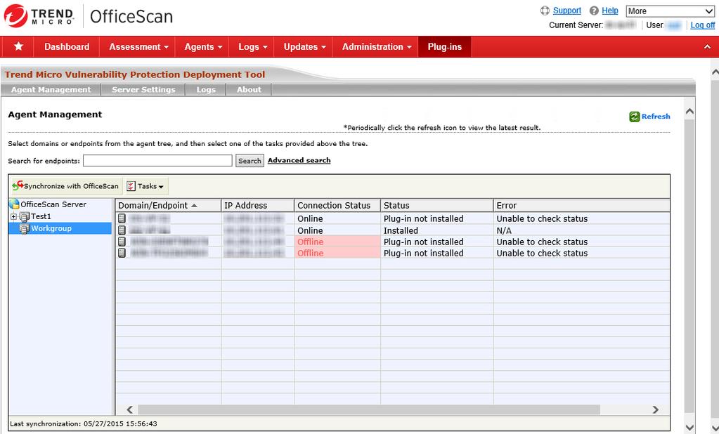Vulnerability Protection Deployment Tool Vulnerability Protection Deployment Tool Tasks The Agent Management screen accessible from OfficeScan console > Plug-ins > Vulnerability Protection Deployment
