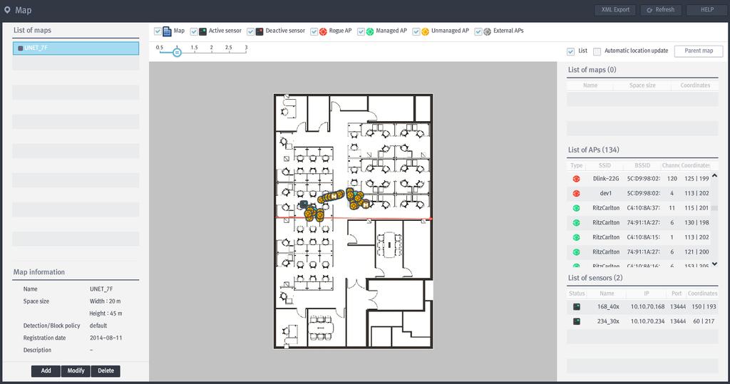 Using custom uploaded floor plans, the WES system allows location tracking of both legitimate network events as well as unplanned network activity.