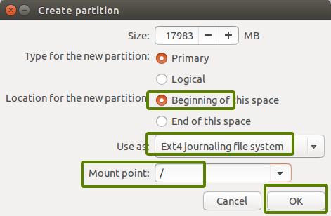 create Linux partition. We are creating the Root partition.