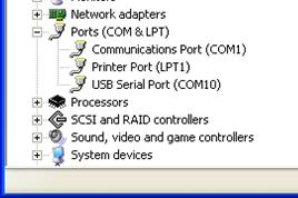 This will expand the selection and you should now see all the available COM and LPT (printer) ports available.