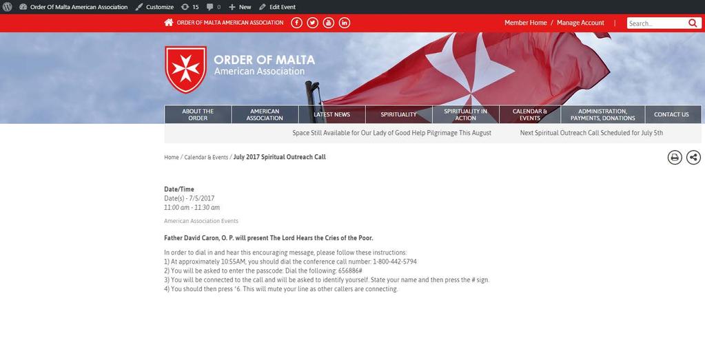 From the Frontend (Public Website View): 1. Log in as an Admin 2. Go to orderofmaltaamerican.