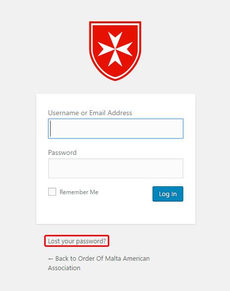 How to Log In as an Admin: 1. Visit https://orderofmaltaamerican.org/wp-admin/ 2. Log In to the Dashboard using your information 3.