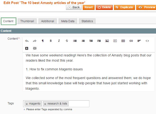 magento_1:blog_pro https://amasty.com/docs/doku.php?id=magento_1:blog_pro Content - Insert the full text of the article in this ﬁeld.