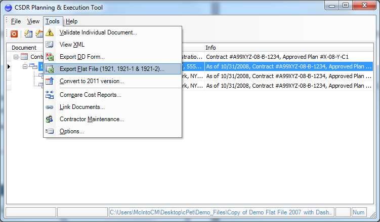 1. With either the 1921, 1921-1, or 1921-2 file highlighted in cpet, navigate to Tools Export Flat File: Tip: The user can access the export function by right clicking any of the imported cost report