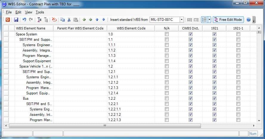 2.2.3.1 Free Edit Mode Within the WBS Editor, the user has the option to edit the WBS under Free Edit Mode.