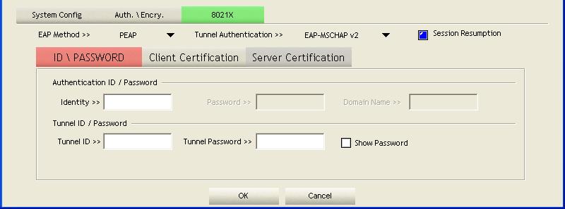 To set 802.1x authentication for the access point. Please click 802.1X tab: Here are descriptions of every setup item: Item Name EAP Method Tunnel Authentication Description Select 802.