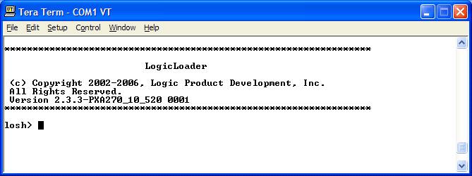 4.2 Power-up the Development Kit Connect the power to the application baseboard. The LogicLoader (bootloader/monitor) menu screen will appear. Figure 4.