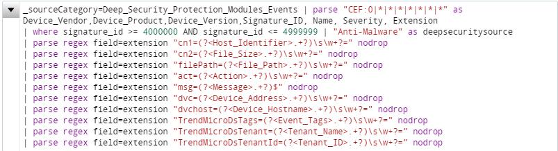 FIGURE 10 - SAMPLE PARSE REGEX QUERY TO EXTRACT ANTI-MALWARE EVENTS FIELD EXTRACTION RULES Automatic field parsing can also be configured using Field Extraction Rules.