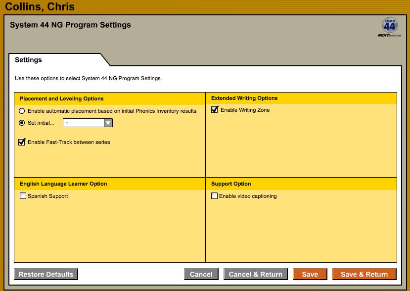 Using Manual Placement Teachers have the option to manually place students in System 44 Next Generation and select a starting series, regardless of their placement following The Phonics Inventory