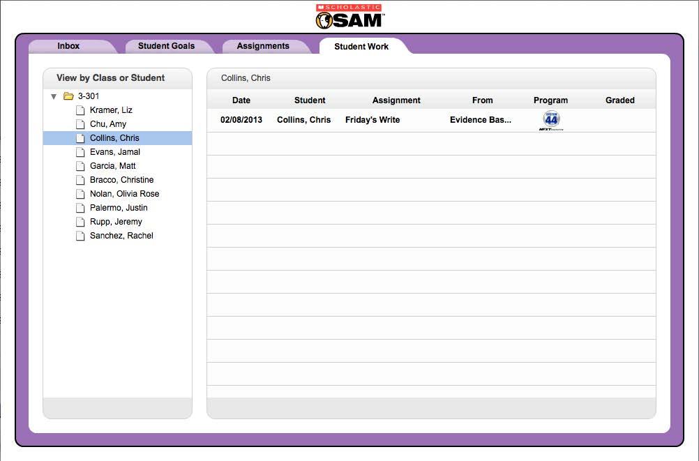 The Student Work Tab The Student Work tab shows a class s or student s full portfolio of work. From the Student Work tab, teachers may view works by a specific class or student.
