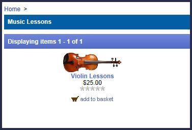 Still within the newly-opened browser, click the Music Lessons link in the breadcrumbs area to see how the product is listed in the category. 7.