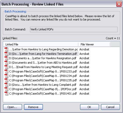 Administrating 27 To verify linked PDFs 1. Under File Tasks, on the Case Tools ribbon, click Verify Linked PDFs. 2. In the message box to verify linked PDF files, click OK. 3.