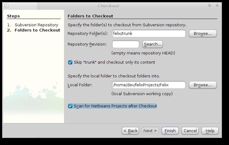 Figure 3: NetBeans checkout dialog box (panel 2) 4) It may take a while for the checkout to complete.