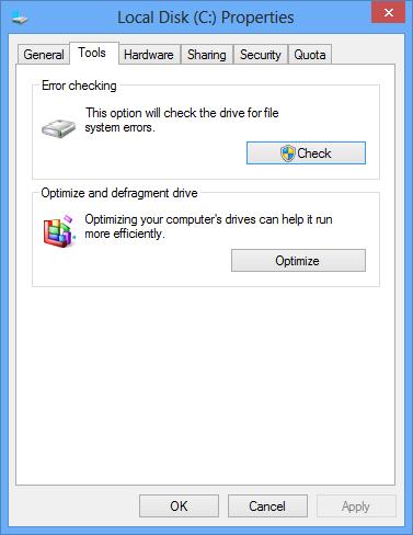 Checking a Disk for Errors Use the Check button on the Tools tab of the Properties