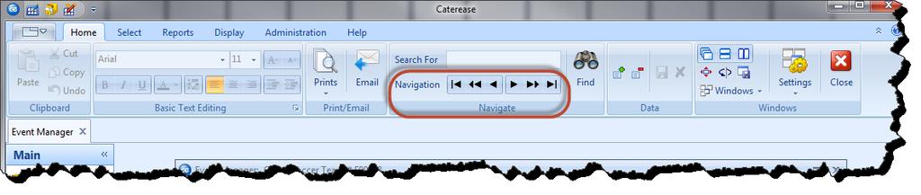 Navigation Bar What is the purpose of the Navigation bar? The navigation buttons help you move through the Event Manager database.