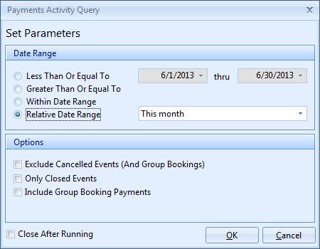 Running the Payments Activity Query What is a payments activity query? The powerful Payments Activity Query shows you all payments that have been received on a particular date or during a date range.