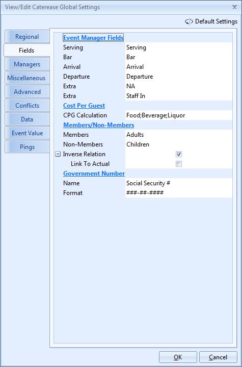 Global Settings: Fields Tab What are global settings? This screen allows you to make certain global changes to your program which will affect all users on your Caterease network.