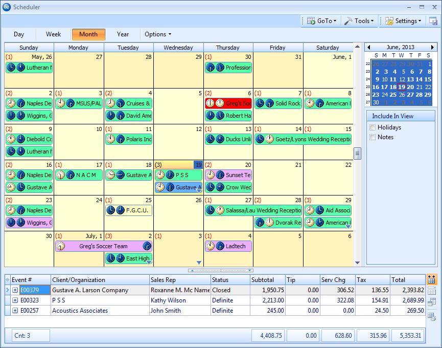 Month View The Event Scheduler Screen Current day is highlighted Use the Quick Column Customizing button to customize the grid The grid shows the current day s events Event Scheduler Introduction The