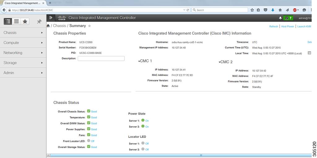 Overview Cisco IMC Home Page Navigation and Work Panes The Cisco Integrated Management Controller GUI comprises the Navigation pane on the left hand side of the screen and the Work pane on the right