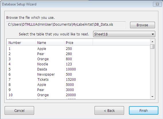 2) Click Browse to select a database file as shown below.