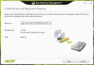 Recovery - 23 may use either a USB storage drive or, if your computer features a DVD recorder, one or more blank recordable DVDs. 1.