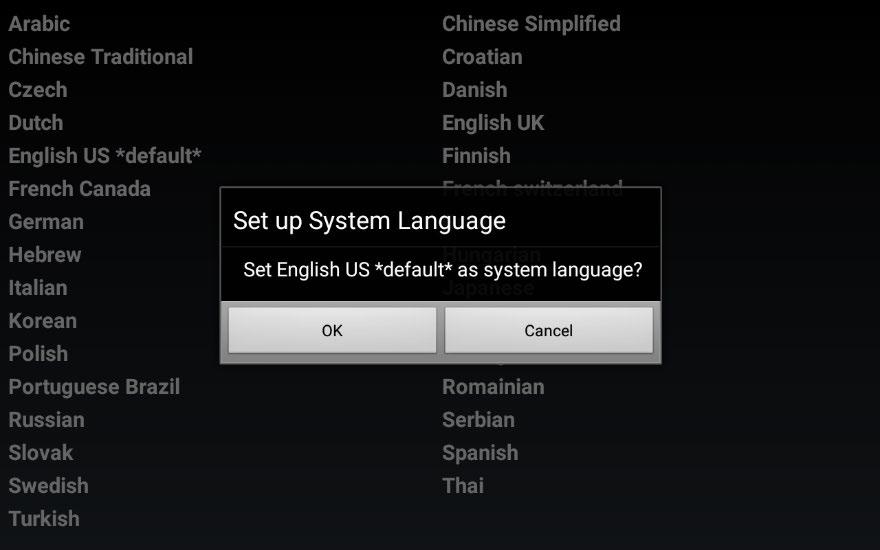 1. Tap the name of the language to use. The device will ask for confirmation.