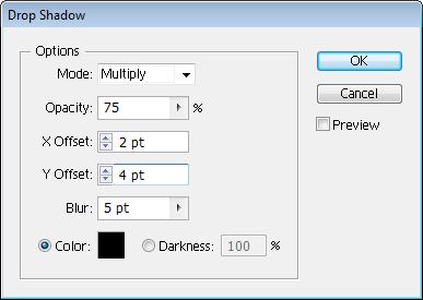 In the Appearance panel, click the Add New Effect button, point to Stylize, and select Drop Shadow (see Figure 13). The Drop Shadow dialog box opens (see Figure 14). 3.